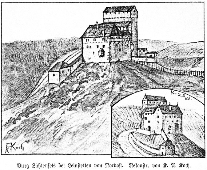 Rekonstruktions-Zeichnung der Burg Lichtenfels aus dem Jahr 1907